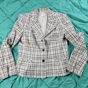 Apt 9 Womens Size 12 White Blazer Jacket Plaid Casual Forma Long Sleeve